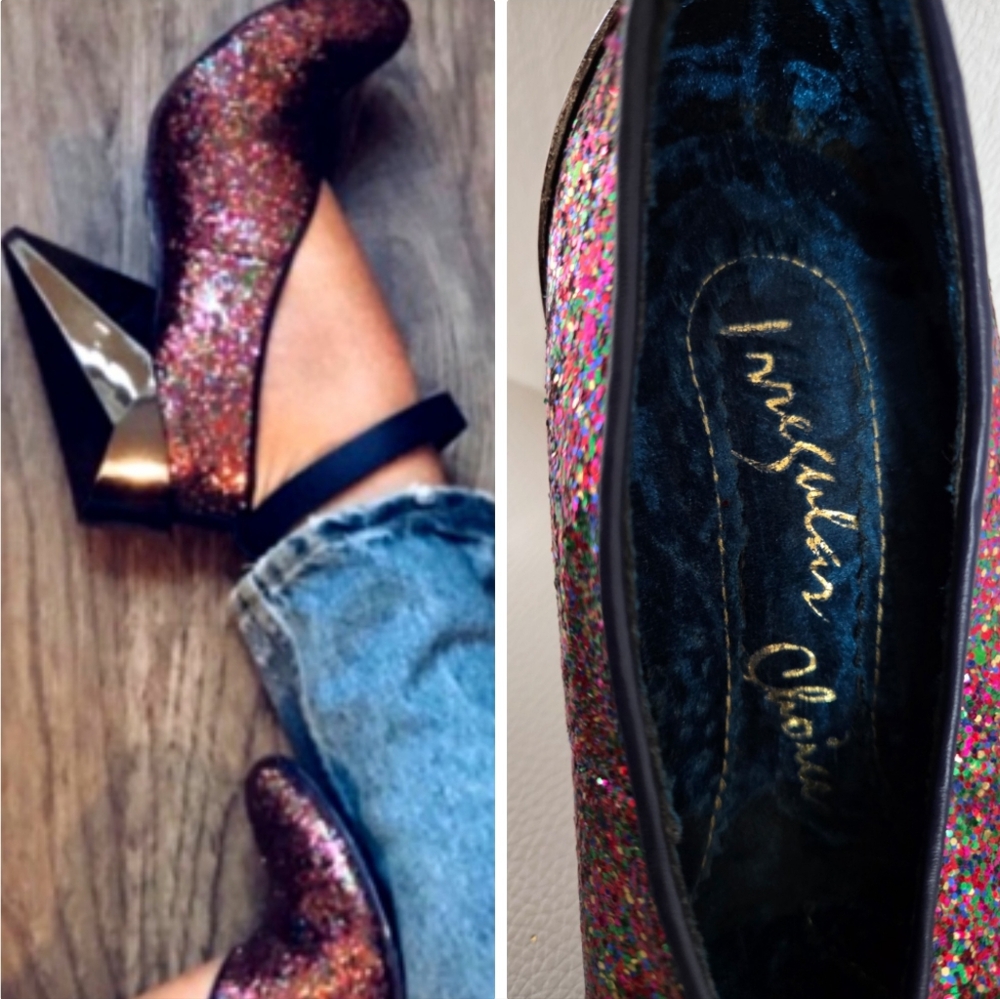 Irregular Choice Multicolor Rainbow Glitter Geometric Cone Heels VTG HTF 80's - Picture 15 of 16